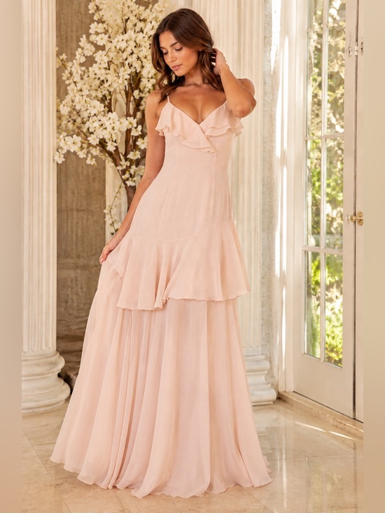 Lulus Dresses & Skirts - Lulus Blush Pink Ruffle Chiffon Maxi Dress NWT Size Small
